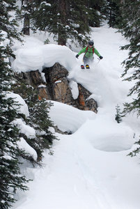 Caitlin Shay finding a cliff in a very snowy Jan 2011 in the Beavers.