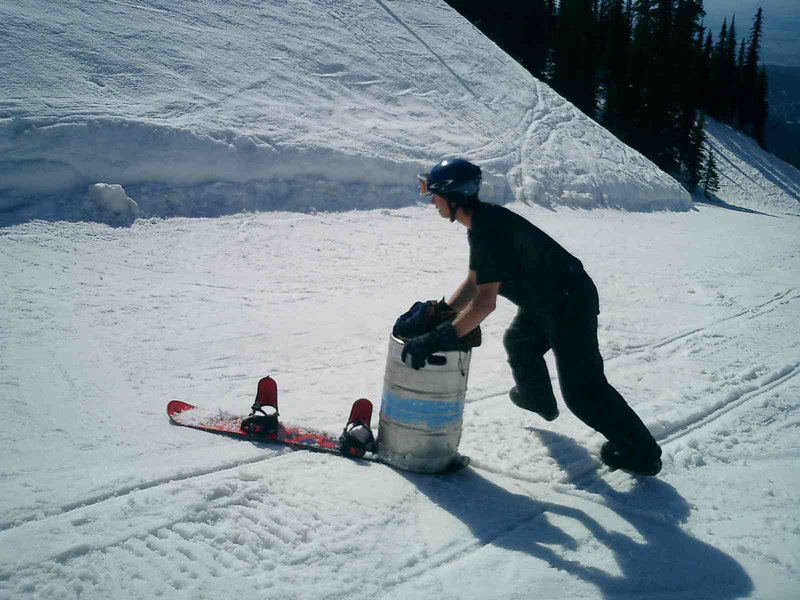 Making use of the uphill policy by pushing a keg.