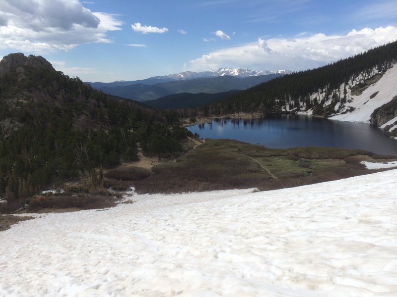 Near the base of Saint Mary's Glacier (looking back at the lake).  Photo position is lookers right, above the lake.