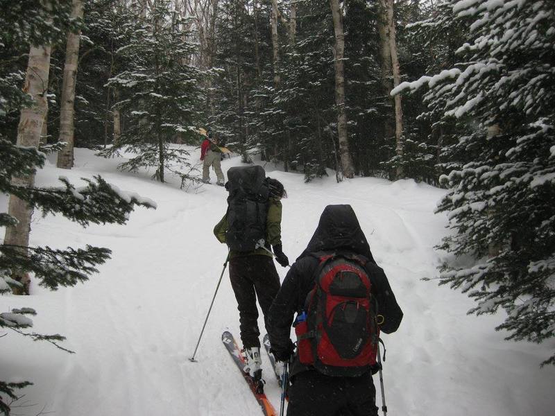 Heading up the dedicated ski trail