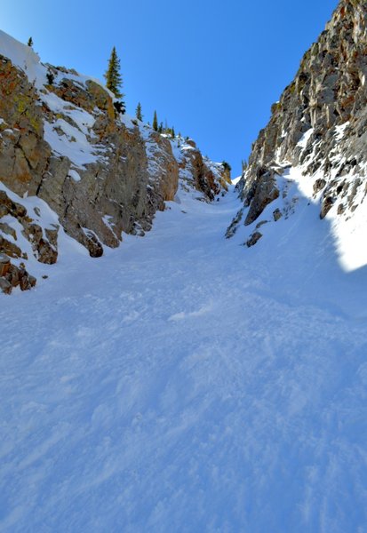 Looking up the upper portion of the couloir.