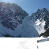 The Colchuck Glacier is the obvious snow slope from the Dragontail-Colchuck col down to Colchuck Lake.