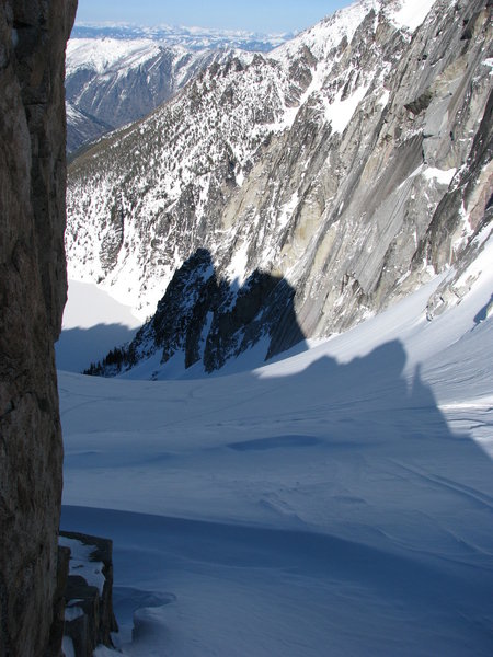 Looking down the Colchuck Glacier from the Dragontail-Colchuck notch.