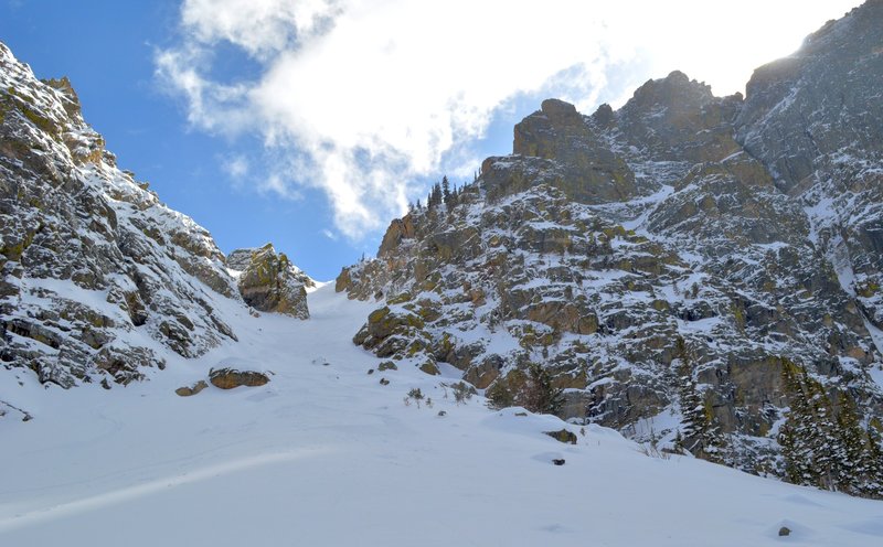 Looking up the East Couloir from the apron.