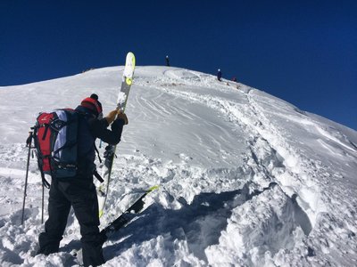 Prepping to drop in near the top of Loveland Ridge.