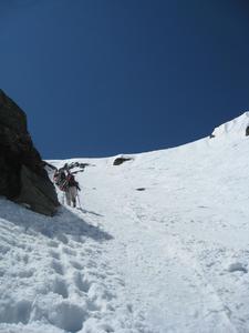 Booting up Left Gully on a perfect spring day.