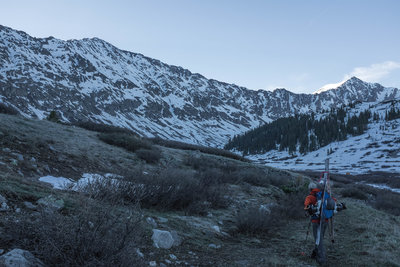 Approaching the west face of Democrat as the sun rises.