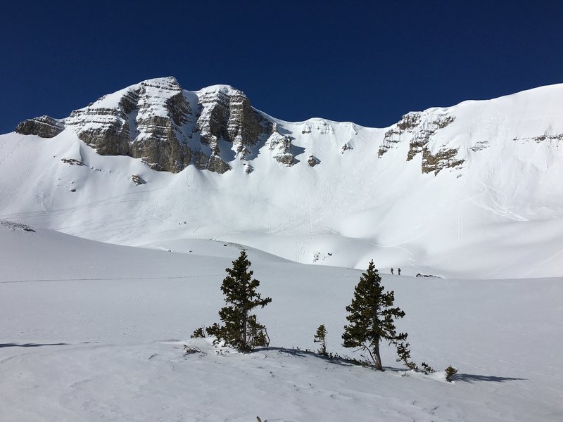 View of Cody Peak with numerous Jackson Hole sidecountry lines.