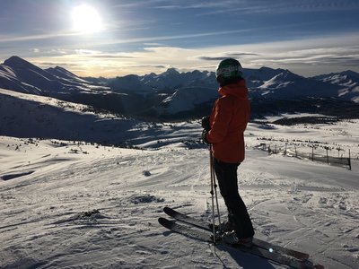 Mount Assiniboine towers in the distance from Sunshine Village.