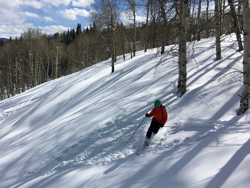 Shallow pow still makes for nice turns on Meadow Mountain.