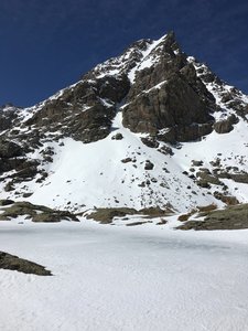 Looking up Cross Couloir from below.