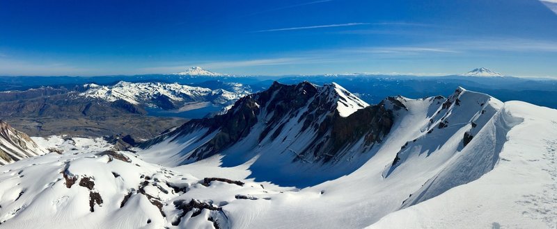 Rainier (left) and Adams (Right) with the St. Helens caldera below.