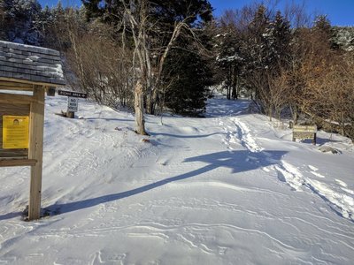 The road ends at the summer trailhead, half a mile from the summit of Mount Kearsarge.