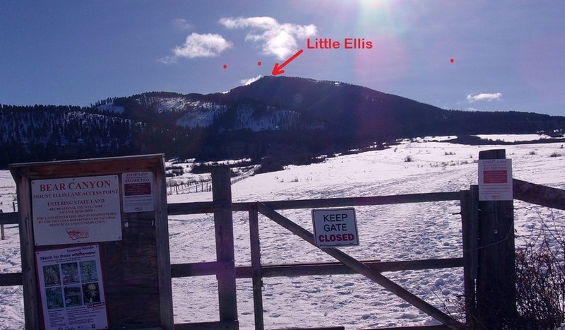 Start of Ascent - gate at end of Mount Ellis Lane (not really at Bear Canyon, despite the sign!)
