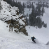 Skiing the exit apron on Spacewalk Couloir. 2/13/18, WY.