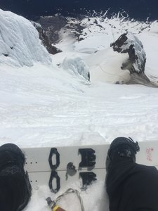 View from the top of the Old Chute line, looking down at Crater Rock on the right upper corner.