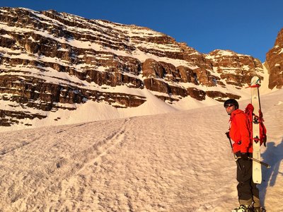 Sunrise from the snowfield below the face.