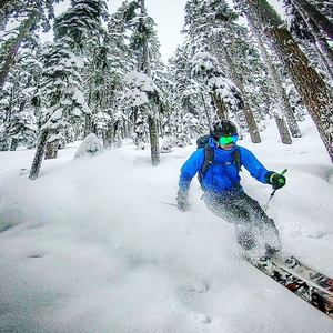 Vik Sahney carving the powder in the Kendall Trees. ~18-24 inches of fresh on April 17th, 2018! (Photo Credit - Gavin Woody)
