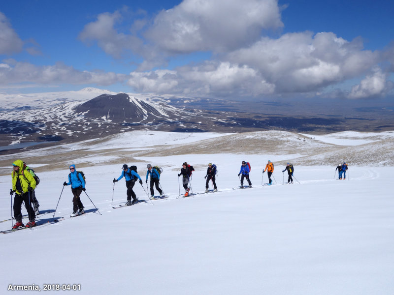 Skiers and mountainous Gegharkunik