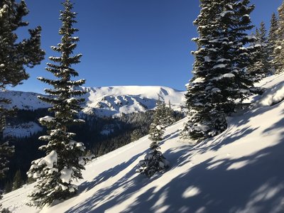 Looking southwest toward the Hidden Knoll chutes.