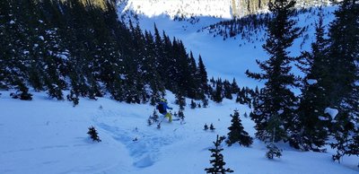 John V skiing the Roberts Creek Shoulder, just above the mouth of the Creek Bed Dec 15, 2018