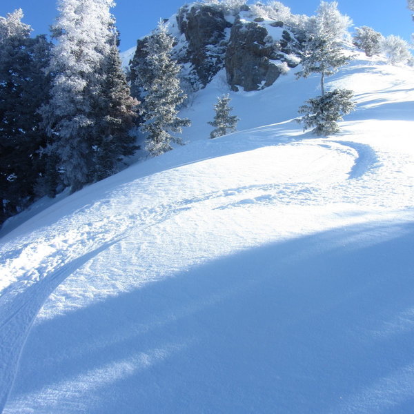 First couple turns off the top of Black's Peak Apron ski run.  I was so excited I didn't crash that I had to take a quick picture, then go on to crash just before reaching the bottom of the run.