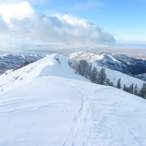 Looking back along Bountiful Ridge at my skin tracks.