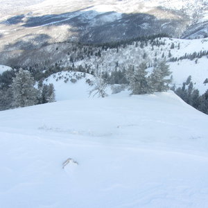 I think this is looking down Crescent Ridge. Great ski runs are to be had left and right of it. The ridge itself is a good ascent option, though it gets steeper and steeper near the top.