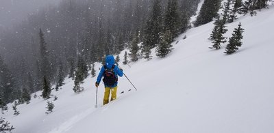 Looking down towards Flora Creek on our initial drop in point