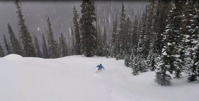 John V skiing one of the open sections before dropping into the Flora Creek Drainage