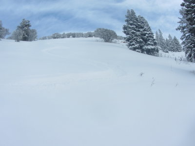 Second lap ski tracks into Flap Doodle bowl. I was really happy about these tracks, but you can hardly see them in the photo.