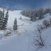 You can ski further down after reaching the bottom of the "V" of Black's Peak Apron, as shown here.