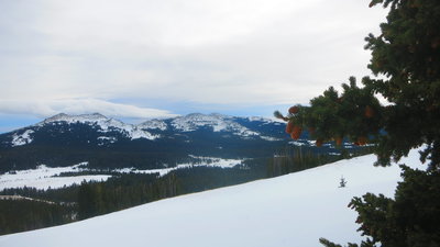 Looking down the meadow and across the pass.