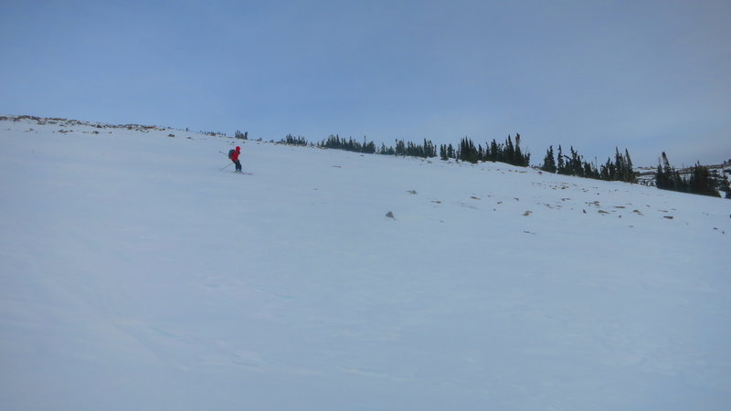 Skiing down the pass in bullet proof conditions.