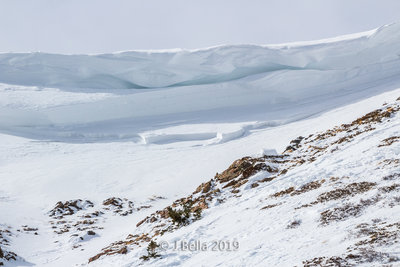 Cornice and giant avalanche crown at the top of King Kong. This slide occurred January 20th, 2018 and the picture was taken a week later.