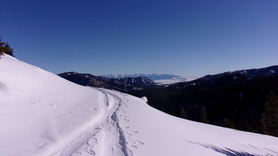 Looking east past Clyde Park to the Crazy Mountains