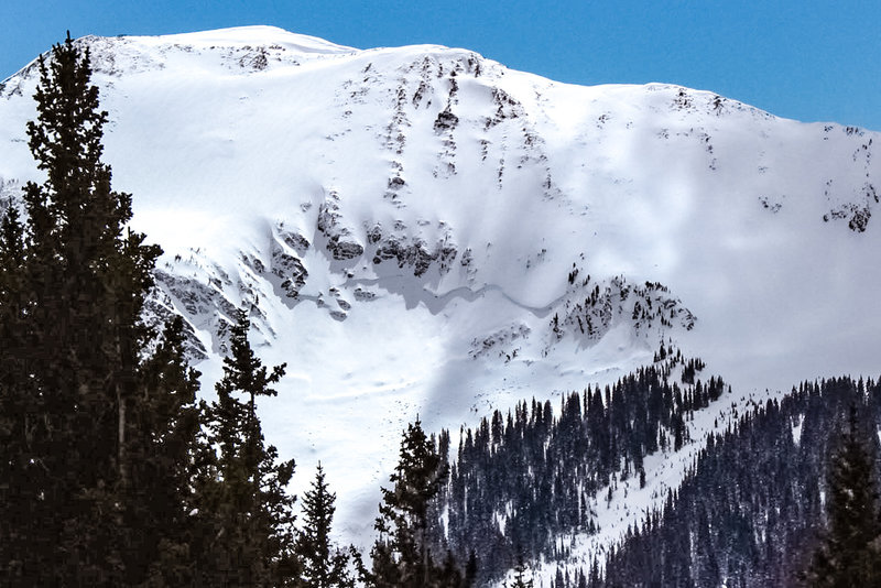 A large slab avalanche on Sin Nombre's lower north face, released during March 2019. Pic from the top of the Bong Chute on March 20th