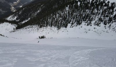 Carl Puim sking off the top of the Roberts Creek NE Headwall April 21st 2019, Berthoud Pass