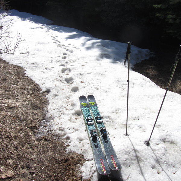 In spring, you boot the dirt until you find snow, then start skinning.  You may have to transition between walking and skinning a few times before the snow becomes consistent.