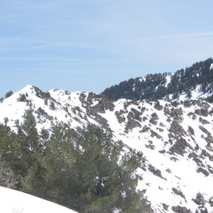 The crux of the ridge.  Hard to do with skis on your back.