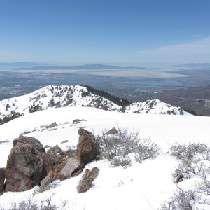 At the summit looking back the way I came.  Not a very good shot as the convexity of the mountain here hides the technical part of the ridge.