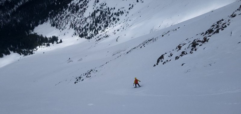 Carl Pluim skiing mid section of Bear Claw 3 on Parry May 11th 2019