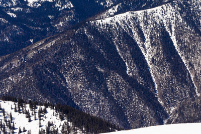 The furthest point south along the ridge above the Y Chutes leads to some steep and rocky southerly slopes