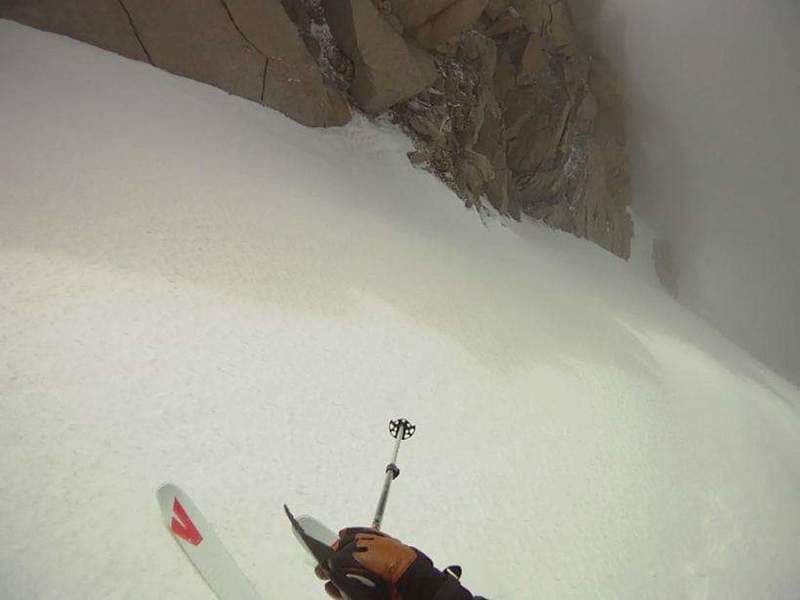 Skiing the top pitch of South Couloir.