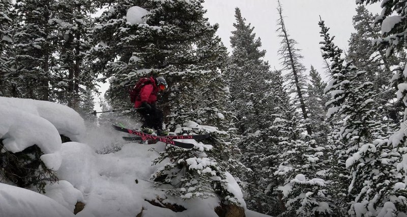 Lower down on 7 Mile, area we are call "The Waterfall". Skier Garrett Gillest, age 13.