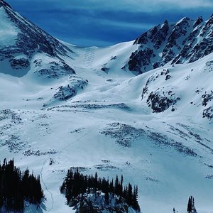 Looking up from Lake Agnes.