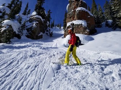 Exit of "Chimney Chute", notice the rocky towers. This is the so called Chimney. Also notice if it slides, there is NO WAY to get out!