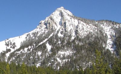 Banana Couloir - The Couloir is the obvious avalanche path that curves to the left, and goes into the trees.