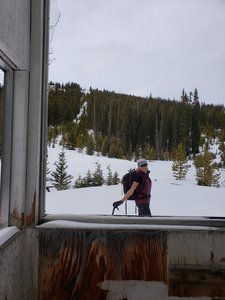 Heather flirting with the liftie because she forgot her pass.