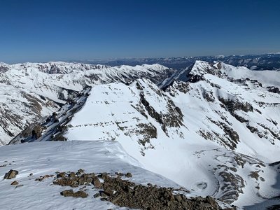 A view of Conundrum and Cathedral from the top of Castle Peak.